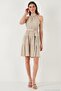 Pleated Regular Fit Halter Neck Mini Length Belted Dress Women's Dress 6772041 - 4