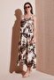Patterned Oversize Fit Tie-Down Strap Round Neck Midi Length Dress Women's Dress 5869022 - 2