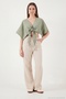 Cotton Tied Relaxed Fit High Waist Wide Leg Muslin Trousers Women's Pants 5866663 - 2