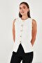 Premium Regular Fit Crew Neck Button Detailed Vest Women's Vest 680Ye00043 - 5