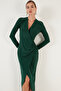 Double-Breasted Collar Slit Drape Detailed Midi Evening Dress Women's Dress 611El1769 - 4