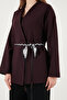 Regular Fit Double Breasted Collar Scarf Belted Blazer Jacket Women's Jacket 6927673 - 5