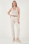 Stretch Cotton Regular Fit High Waist Straight Short Leg Belted Trousers Women's Pants 668Yp5335 - 2