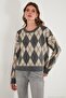 Oversize Fit Crew Neck Argyle Patterned Soft Textured Sweater Women's Sweater 4616223 - 4