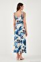 Patterned Oversize Fit Tie-Down Strap Round Neck Midi Length Dress Women's Dress 5869022 - 6