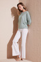 Crew Neck Three Quarter Sleeve Blouse Women's Bluz 5861416Y - 2