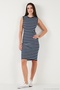Cotton Slim Fit Crew Neck Striped Dress Women's Dress 5866168 - 6