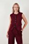 Front Slit Detailed Fitted Fit Crew Neck Buttoned Vest Women's Vest 6521194 - 3