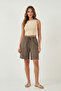 Cotton Standard Fit Normal Waist Tie Pocket Shorts Women's Shorts 668Yp5326 - 2
