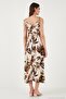 Patterned Oversize Fit Tie-Down Strap Round Neck Midi Length Dress Women's Dress 5869022 - 7