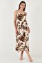 Patterned Oversize Fit Tie-Down Strap Round Neck Midi Length Dress Women's Dress 5869022 - 5