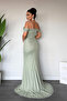 Lace Fabric Stone Detailed Evening Dress - Green - 5