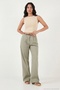 Cotton Wide Leg High Waist Wide Leg Belted Trousers Women's Pants 668Yp5429 - 3