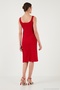 Stretch Slim Fit Square Neck Thick Strap Midi Length Dress Women's Dress 5866102 - 6