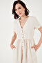 Pocketed Front Buttoned Short Sleeve V-Neck Regular Fit Dress Women's Dress 611El222 - 6