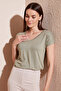 V-Neck Relaxed Fit Slit Blouse Women's Bluz 5862000 - 2