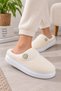 Women's Button Detailed High Eva Sole Plush House Slippers New Season - 3