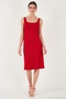 Stretch Slim Fit Square Neck Thick Strap Midi Length Dress Women's Dress 5866102 - 4