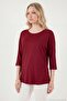Crew Neck Three Quarter Sleeve Blouse Women's Bluz 5861416Y - 4