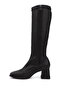 Women's Black Zippered Blunt Toe Thick Heeled Stretch Boots - 5