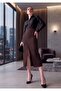 Women's Brown Diver Regular Waist Front Slit Long Skirt - 3