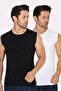 2-Piece White Black Men's Crew Neck Sleeveless T-Shirt Undershirt Cotton Lycra Soft Flexible Fabric