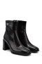 Women's Black Crocodile Zippered Blunt Toe Thick Heeled Boots - 3