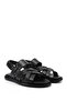 Men's Black Adjustable Velcro Strap Genuine Leather Sandals - 2