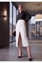Women's Ecru Dalgıç Normal Waist Front Slit Long Skirt - 3