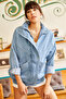 Women's Blue Pocketed Zippered Snap-Buttoned Long Denim Jacket CKT-19000258 - 5