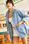 Women's Blue Pocketed Zippered Snap-Buttoned Long Denim Jacket CKT-19000258 - 2