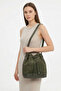 Women's Khaki Suede Drawstring Shoulder and Backpack - 2