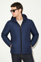 Men's Navy Blue Lined Windproof Hooded Winter Coat