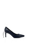 Women's Navy Blue Platinum Pointed Toe Thin Heeled Genuine Leather Stiletto - 2