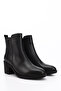 Women's Black Zippered Thick Heeled Genuine Leather Boots - 3