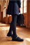 Girl's 20 Denier Knitted Patterned Pantyhose Navy Blue - 2