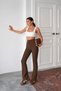 Women's Brown Crepe Fabric Lycra Front Chiseled Flare Leg Palazzo Trousers - 3