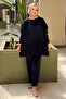 Tunic and Pants Set with Knitwear Combination on the Sleeves and Sides - 2