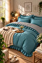 Green Ruffle Detailed Polka Dot Duvet Cover Set Soft Textured Cotton Double Size (Without Sheet)