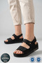 Women's Orthopedic Anatomical Sole Double-Strapped Velcro Back Buckle Daily Sandals Slippers Black Nubuck