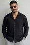 No-Iron Oversize Flexible Wrinkle Fabric Shirt Black