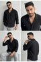 No-Iron Oversize Flexible Wrinkle Fabric Shirt Black - 5