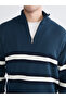 Xside petrol zippered Mock Neck striped men's knit sweater - 2