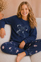 Girl's Teen and Children's Ribbon Embroidered Long Sleeve Waffle Fabric Winter Warm Pajama Set