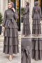 Layered Detailed Belted Alina Hijab Evening Dress-Brown - 4