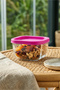 Cube Glass Storage Container Set of 4 Small Size 270 ml Square Pink Plastic with Lid (Breakfast) - 2