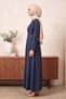 Women's Navy Blue Modal Fabric Side Buckle Detailed Pleated Long Hijab Dress - 2