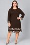 Plus Size Long Sleeve Viscose Dress with Leopard Trim on the Sleeves and Skirt in Brown