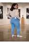 Snowblack Darpaça Bilekte Blue Full Riglalı Comfortable Pants