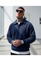Men's Navy Blue Roberto Reglan Sleeve Collared Buttoned Thick Sweatshirt